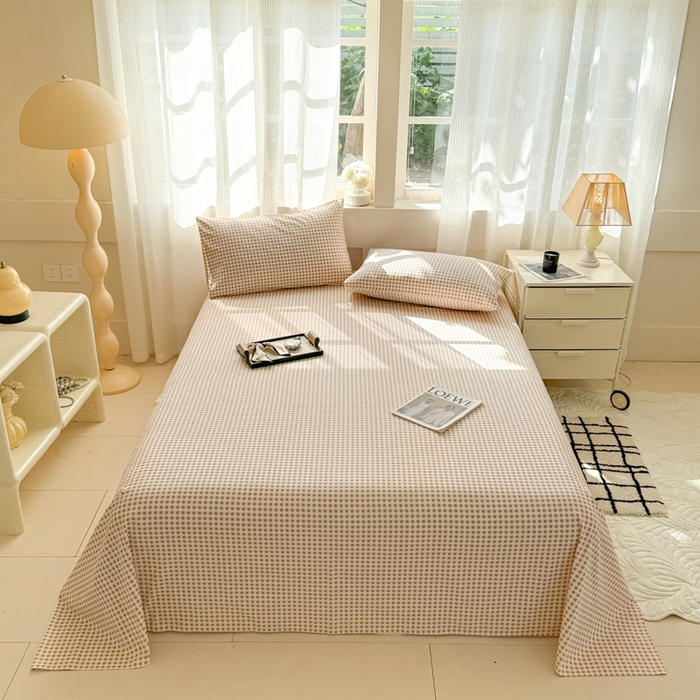 91家纺网 家纺一手货源 找家纺 丽美人家纺 2025新款全棉纯棉磨毛单床单 床单单件 迷你咖格