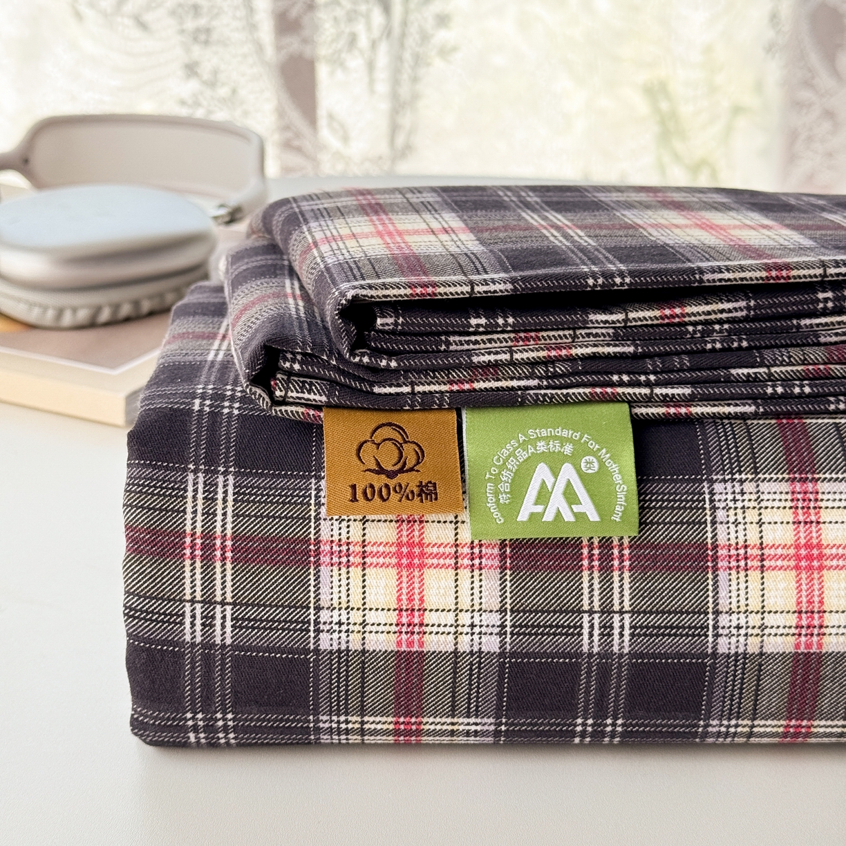 91家纺网 家纺一手货源 找家纺 丽美人家纺 2025新款全棉纯棉磨毛单床单 床单单件 黑纹格