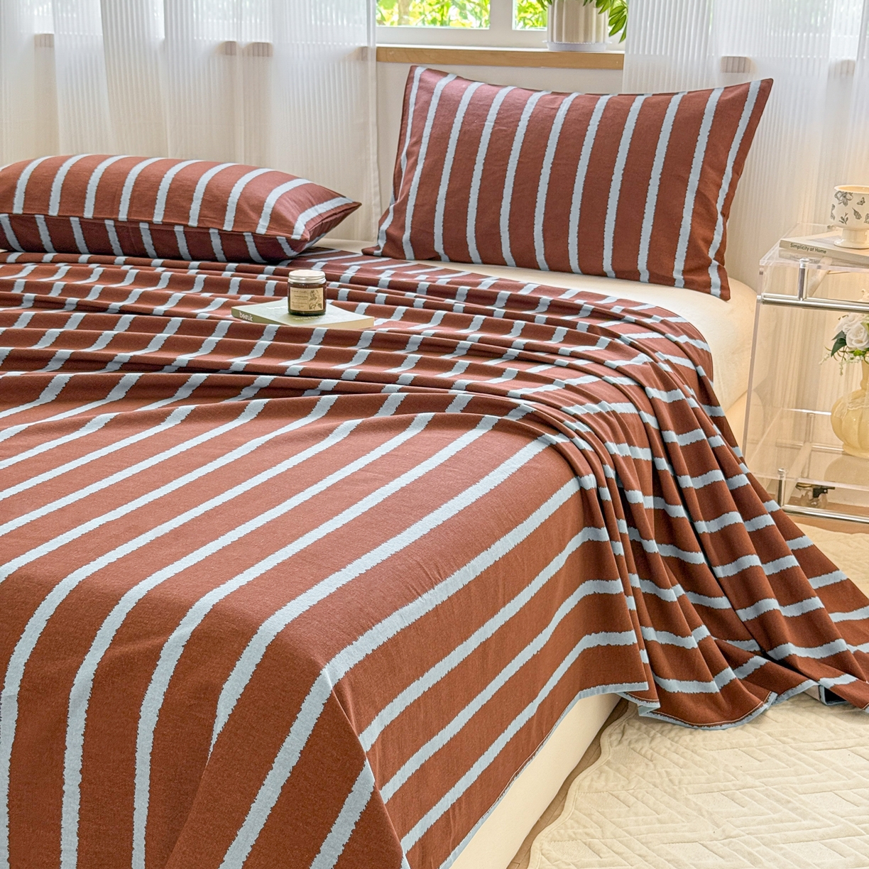 91家纺网 家纺一手货源 找家纺 丽美人家纺 2025新款全棉纯棉磨毛单床单 床单单件 律动咖