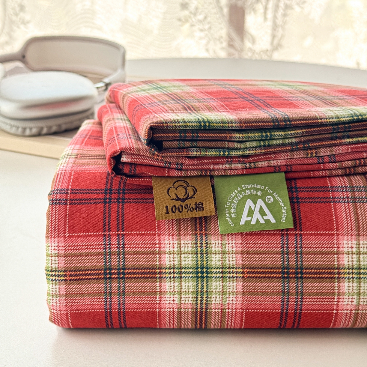 91家纺网 家纺一手货源 找家纺 丽美人家纺 2025新款全棉纯棉磨毛单床单 床单单件 红纹格