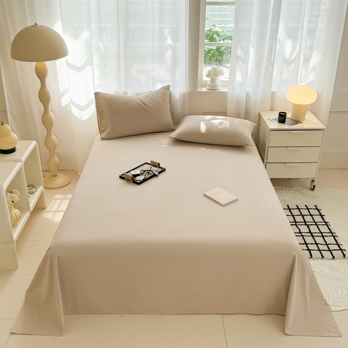 91家纺网 家纺一手货源 找家纺 丽美人家纺 2025新款全棉纯棉磨毛单床单 床单单件 亚麻咖