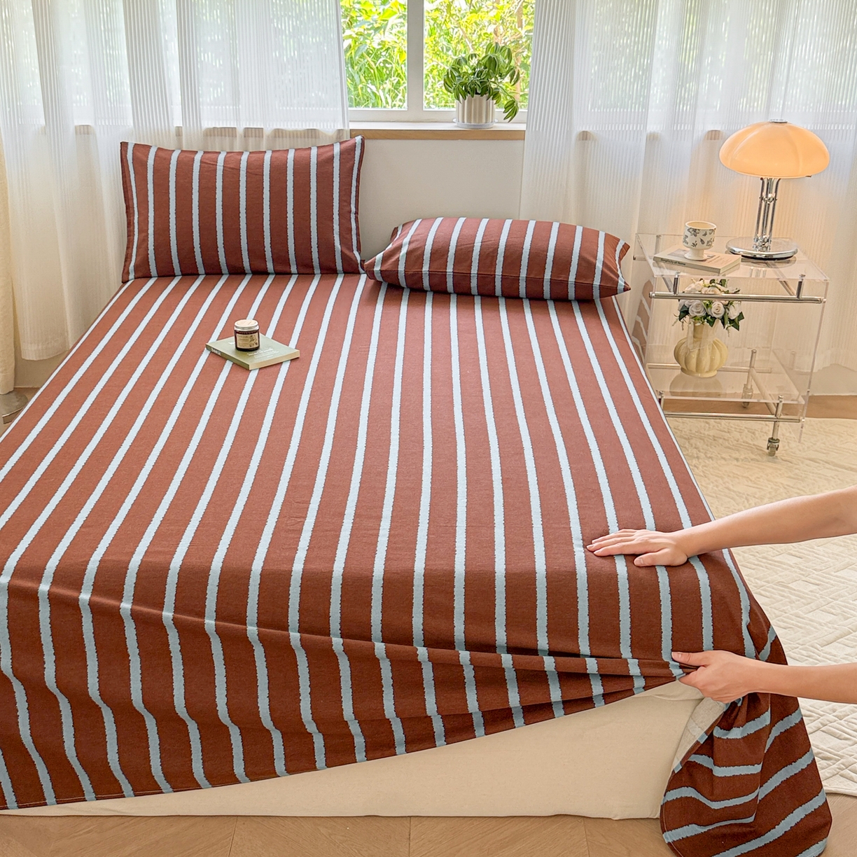 91家纺网 家纺一手货源 找家纺 丽美人家纺 2025新款全棉纯棉磨毛单床单 床单单件 律动咖