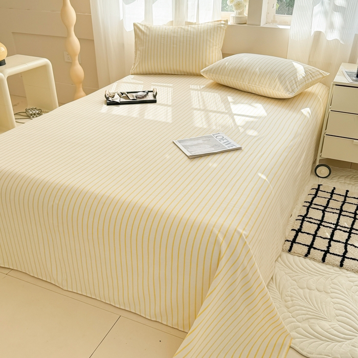 91家纺网 家纺一手货源 找家纺 丽美人家纺 2025新款全棉纯棉磨毛单床单 床单单件 简单黄条