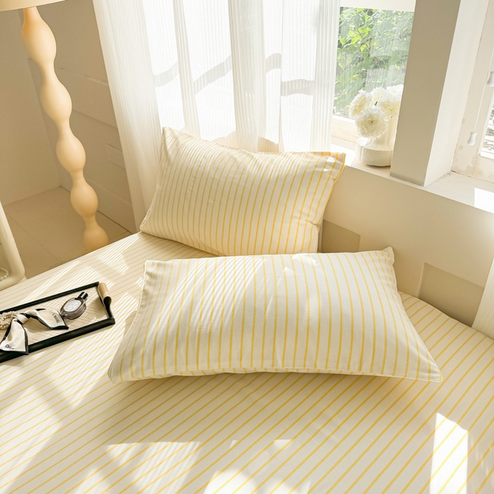 91家纺网 家纺一手货源 找家纺 丽美人家纺 2025新款全棉纯棉磨毛单床单 床单单件 简单黄条