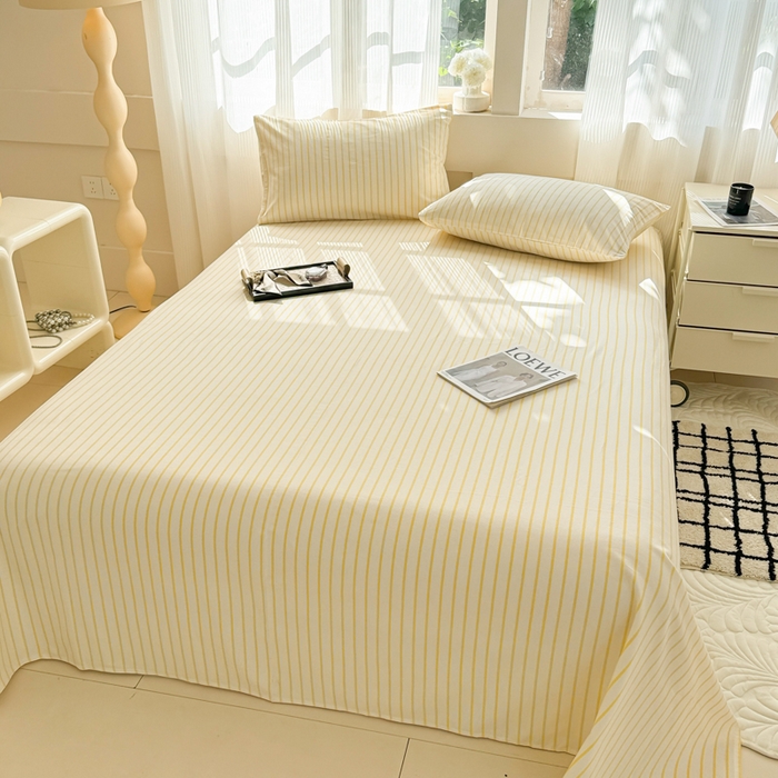 91家纺网 家纺一手货源 找家纺 丽美人家纺 2025新款全棉纯棉磨毛单床单 床单单件 简单黄条