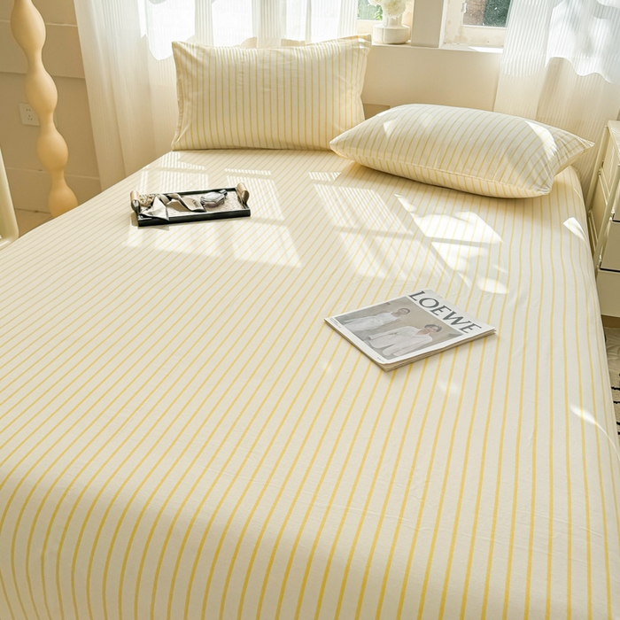 91家纺网 家纺一手货源 找家纺 丽美人家纺 2025新款全棉纯棉磨毛单床单 床单单件 简单黄条