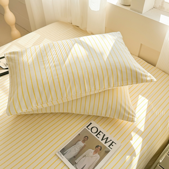 91家纺网 家纺一手货源 找家纺 丽美人家纺 2025新款全棉纯棉磨毛单床单 床单单件 简单黄条