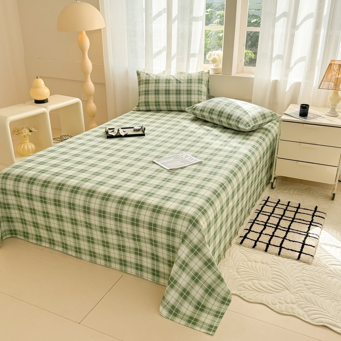 91家纺网 家纺一手货源 找家纺 丽美人家纺 2025新款全棉纯棉磨毛单床单 床单单件 旋律绿格