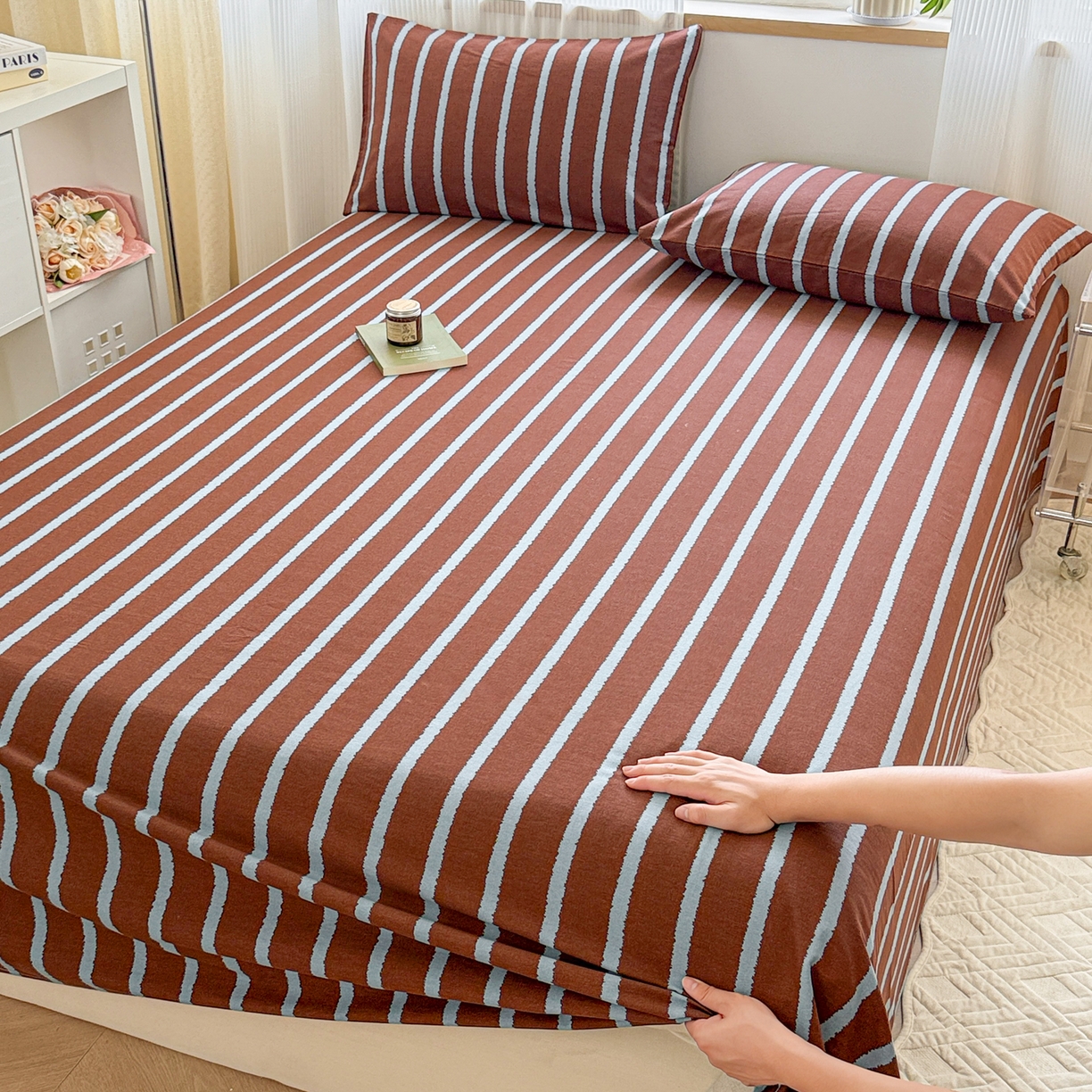 91家纺网 家纺一手货源 找家纺 丽美人家纺 2025新款全棉纯棉磨毛单床单 床单单件 律动咖