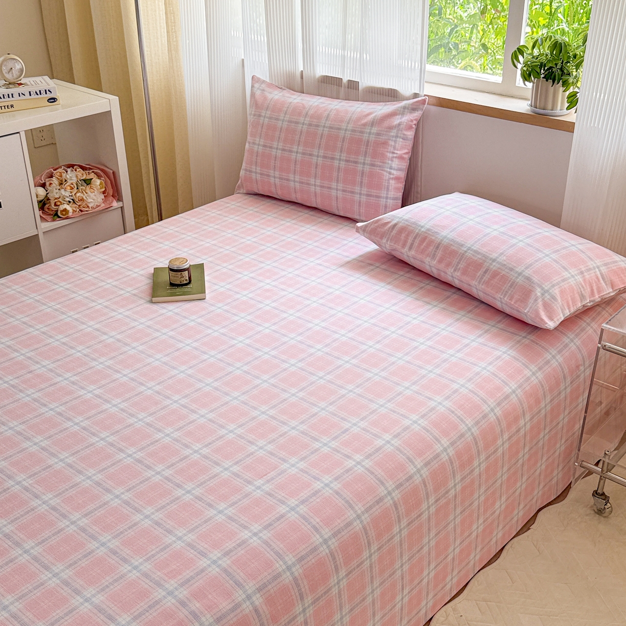 91家纺网 家纺一手货源 找家纺 丽美人家纺 2025新款全棉纯棉磨毛单床单 床单单件 温馨粉格