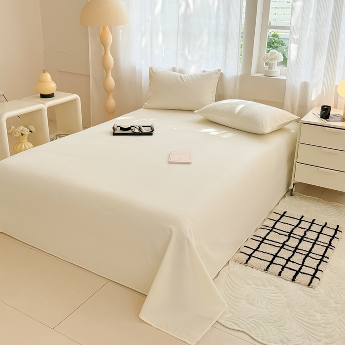 91家纺网 家纺一手货源 找家纺 丽美人家纺 2025新款全棉纯棉磨毛单床单 床单单件 奶昔白