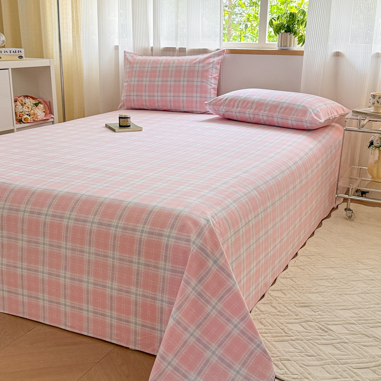 91家纺网 家纺一手货源 找家纺 丽美人家纺 2025新款全棉纯棉磨毛单床单 床单单件 温馨粉格