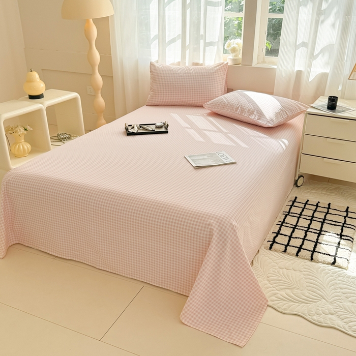 91家纺网 家纺一手货源 找家纺 丽美人家纺 2025新款全棉纯棉磨毛单床单 床单单件 迷你粉格