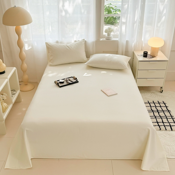 91家纺网 家纺一手货源 找家纺 丽美人家纺 2025新款全棉纯棉磨毛单床单 床单单件 奶昔白