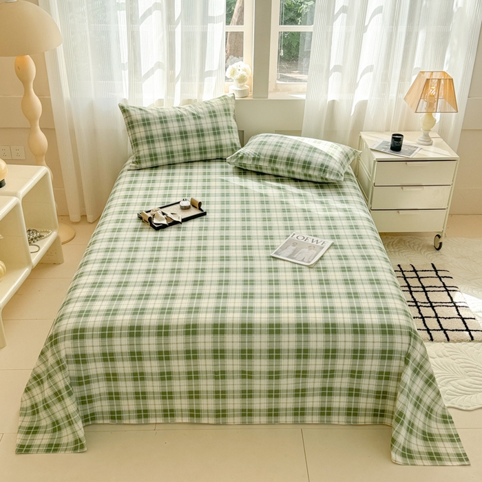 91家纺网 家纺一手货源 找家纺 丽美人家纺 2025新款全棉纯棉磨毛单床单 床单单件 旋律绿格