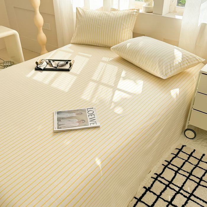 91家纺网 家纺一手货源 找家纺 丽美人家纺 2025新款全棉纯棉磨毛单床单 床单单件 简单黄条