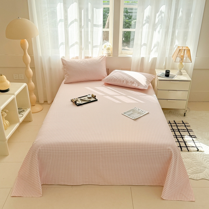 91家纺网 家纺一手货源 找家纺 丽美人家纺 2025新款全棉纯棉磨毛单床单 床单单件 迷你粉格