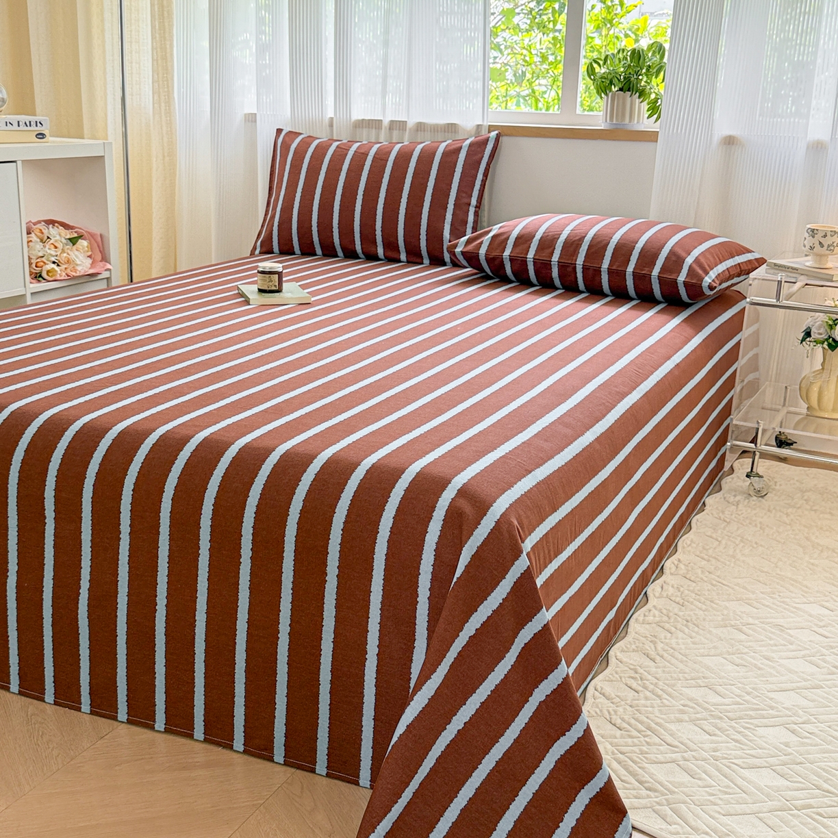 91家纺网 家纺一手货源 找家纺 丽美人家纺 2025新款全棉纯棉磨毛单床单 床单单件 律动咖