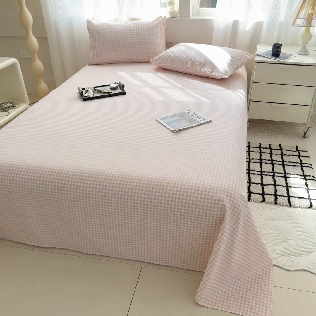 91家纺网 家纺一手货源 找家纺 丽美人家纺 2025新款全棉纯棉磨毛单床单 床单单件 迷你粉格