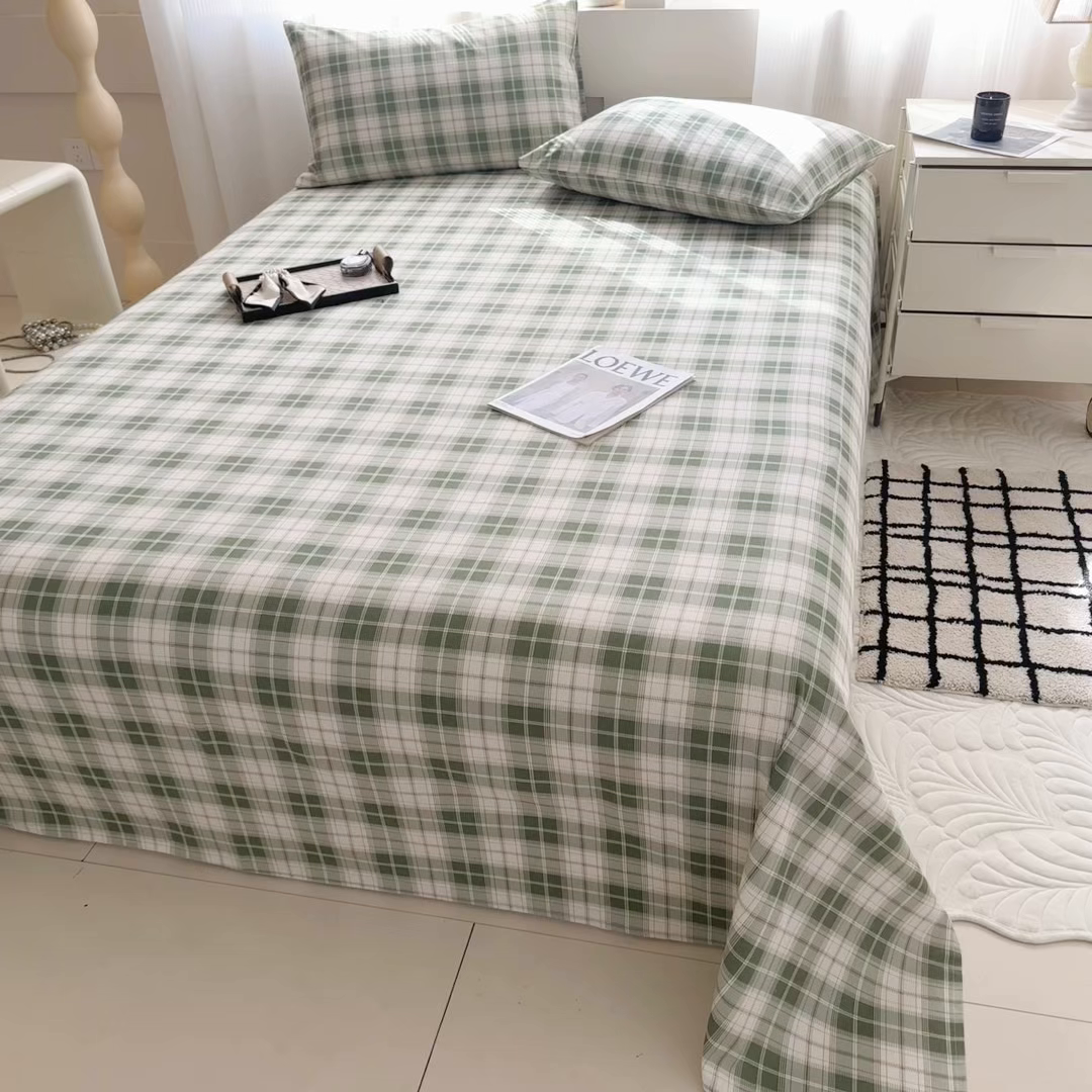 91家纺网 家纺一手货源 找家纺 丽美人家纺 2025新款全棉纯棉磨毛单床单 床单单件 旋律绿格