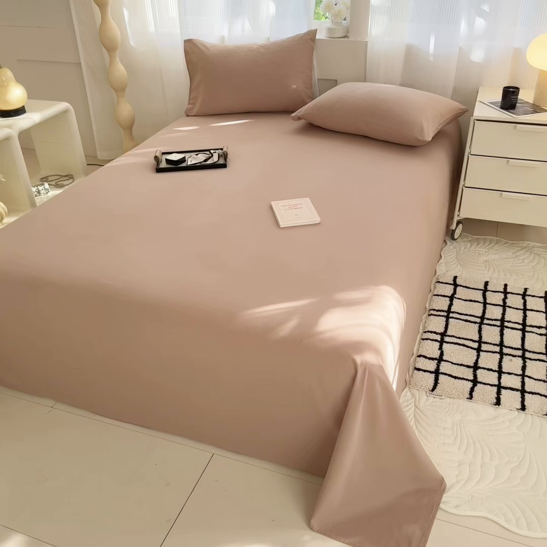 91家纺网 家纺一手货源 找家纺 丽美人家纺 2025新款全棉纯棉磨毛单床单 床单单件 亚麻咖