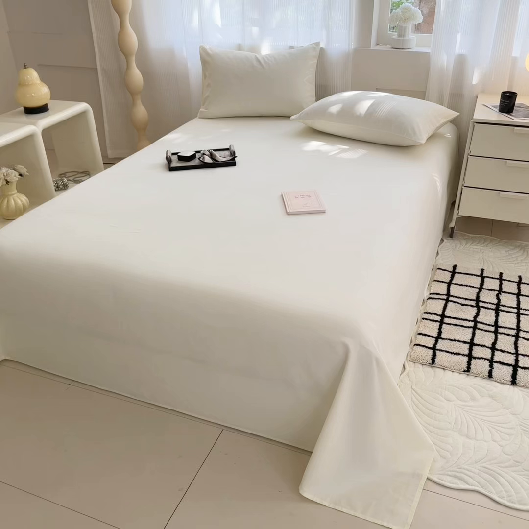 91家纺网 家纺一手货源 找家纺 丽美人家纺 2025新款全棉纯棉磨毛单床单 床单单件 奶昔白