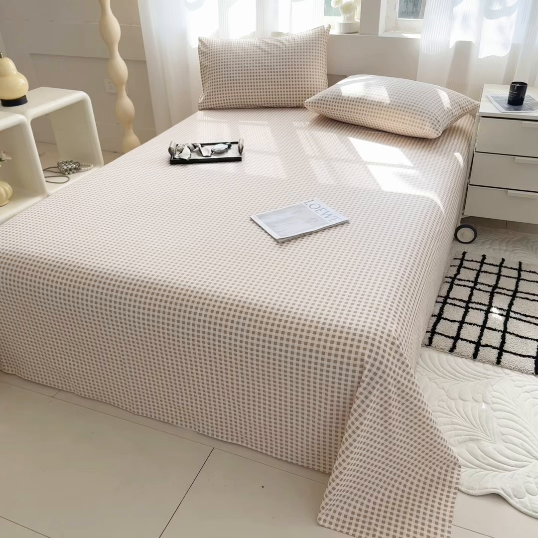 91家纺网 家纺一手货源 找家纺 丽美人家纺 2025新款全棉纯棉磨毛单床单 床单单件 迷你咖格