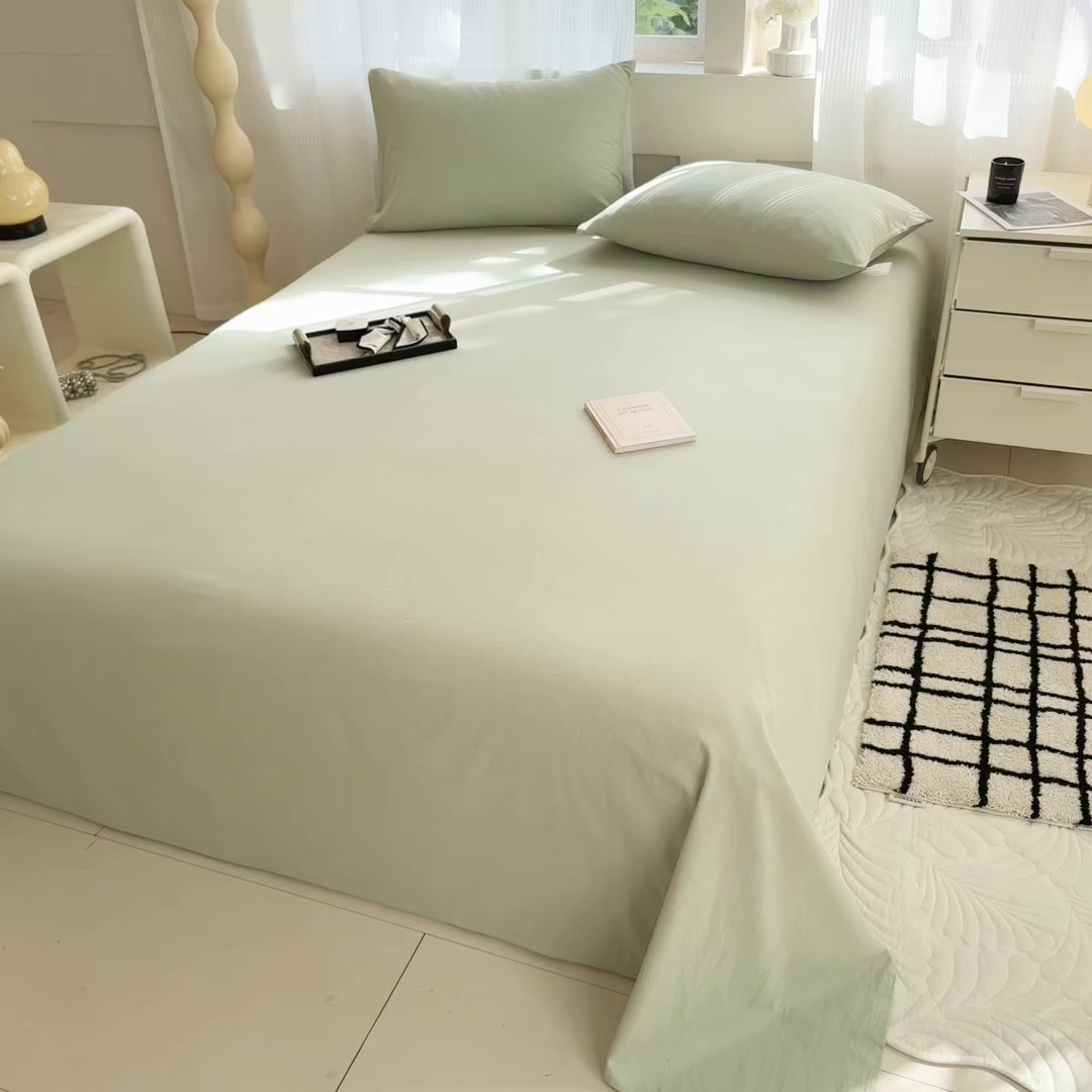 91家纺网 家纺一手货源 找家纺 丽美人家纺 2025新款全棉纯棉磨毛单床单 床单单件 茶香绿