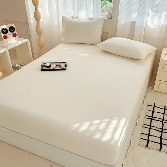 91家纺网 家纺一手货源 找家纺 丽美人家纺 2025新款全棉纯棉磨毛单床笠 床笠单件 奶昔白