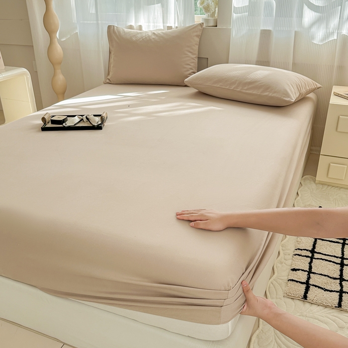 91家纺网 家纺一手货源 找家纺 丽美人家纺 2025新款全棉纯棉磨毛单床笠 床笠单件 亚麻咖