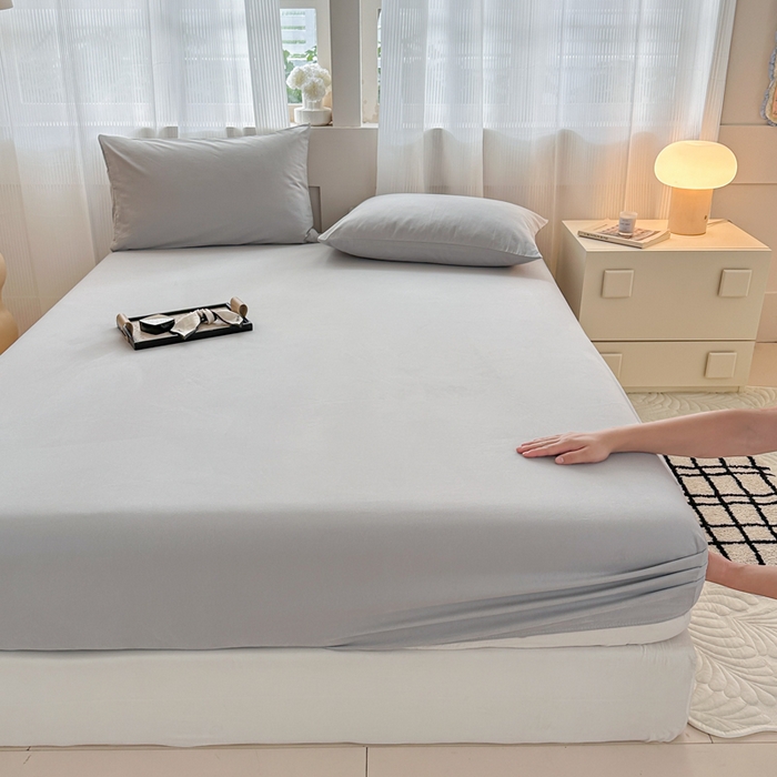 91家纺网 家纺一手货源 找家纺 丽美人家纺 2025新款全棉纯棉磨毛单床笠 床笠单件 水晶灰