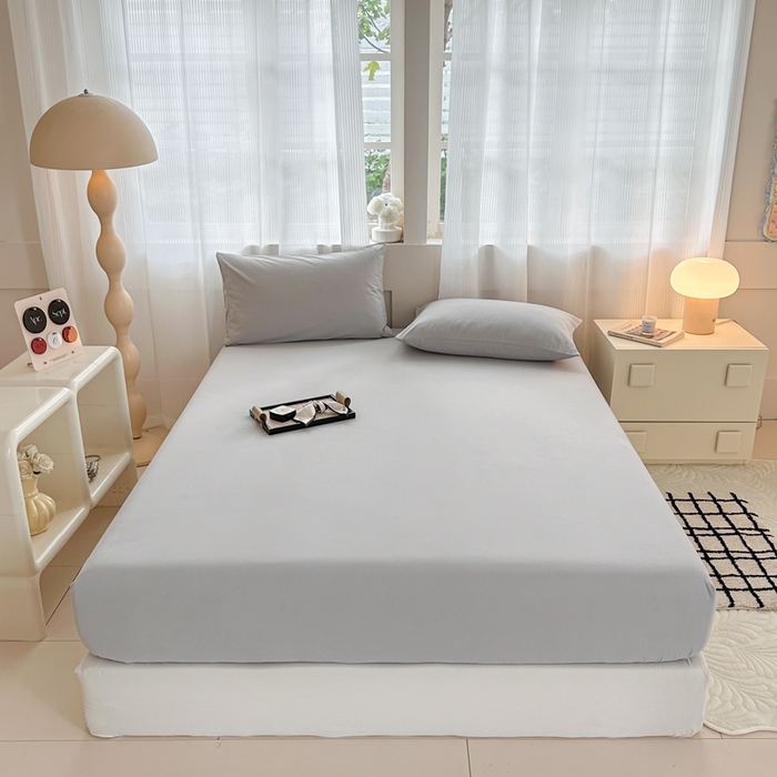 91家纺网 家纺一手货源 找家纺 丽美人家纺 2025新款全棉纯棉磨毛单床笠 床笠单件 水晶灰