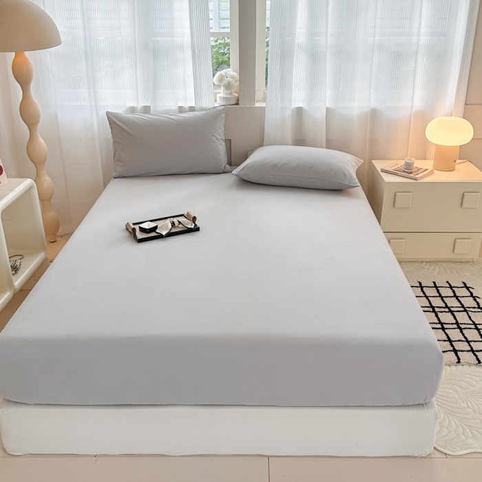 91家纺网 家纺一手货源 找家纺 丽美人家纺 2025新款全棉纯棉磨毛单床笠 床笠单件 水晶灰