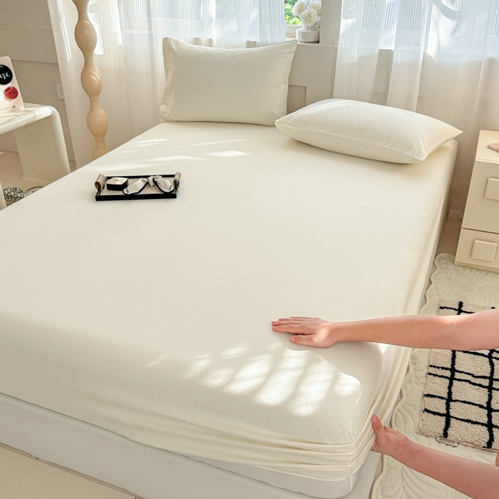 91家纺网 家纺一手货源 找家纺 丽美人家纺 2025新款全棉纯棉磨毛单床笠 床笠单件 奶昔白