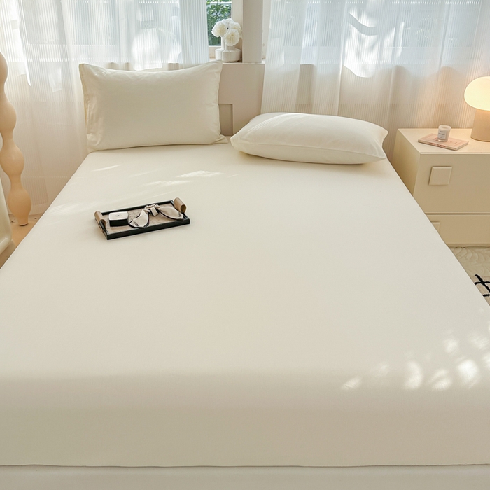 91家纺网 家纺一手货源 找家纺 丽美人家纺 2025新款全棉纯棉磨毛单床笠 床笠单件 奶昔白