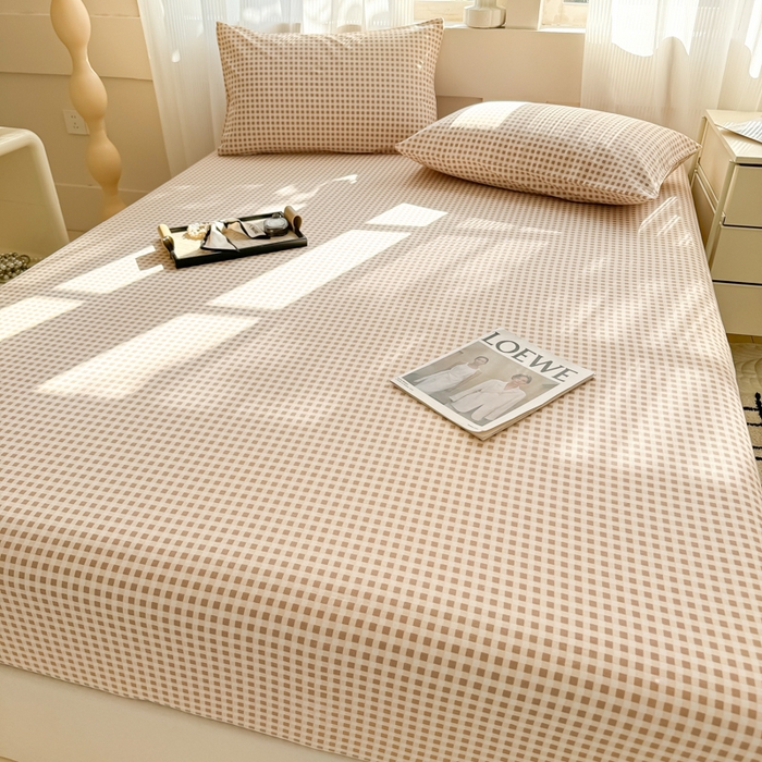 91家纺网 家纺一手货源 找家纺 丽美人家纺 2025新款全棉纯棉磨毛单床笠 床笠单件 迷你咖格