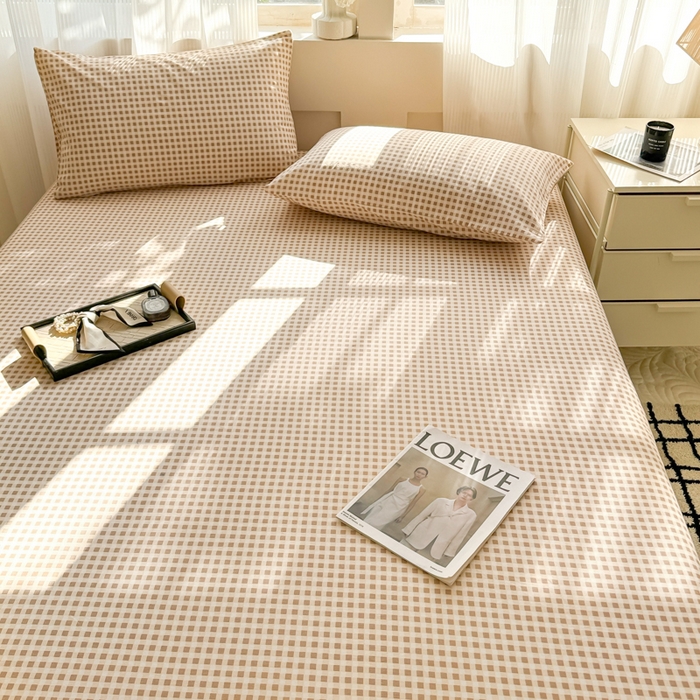 91家纺网 家纺一手货源 找家纺 丽美人家纺 2025新款全棉纯棉磨毛单床笠 床笠单件 迷你咖格