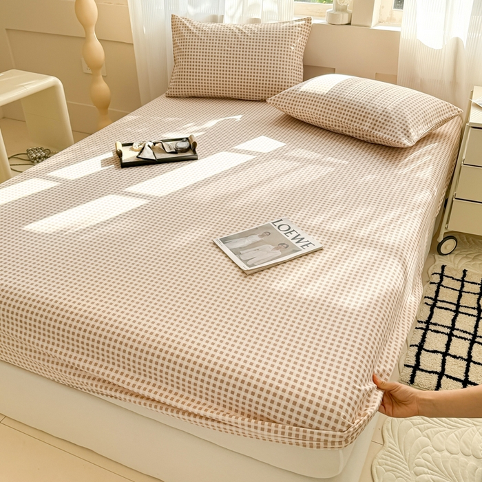 91家纺网 家纺一手货源 找家纺 丽美人家纺 2025新款全棉纯棉磨毛单床笠 床笠单件 迷你咖格