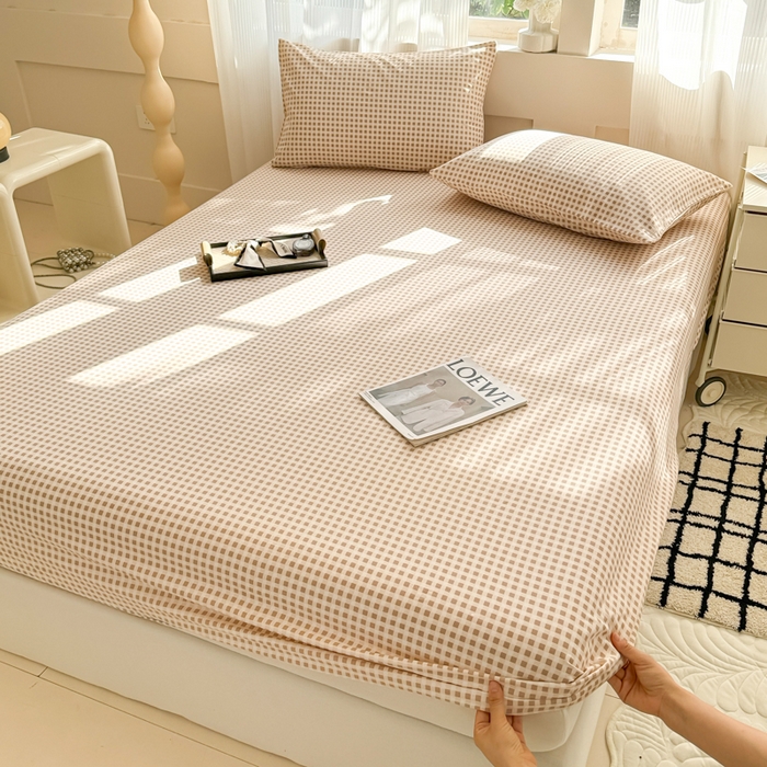 91家纺网 家纺一手货源 找家纺 丽美人家纺 2025新款全棉纯棉磨毛单床笠 床笠单件 迷你咖格