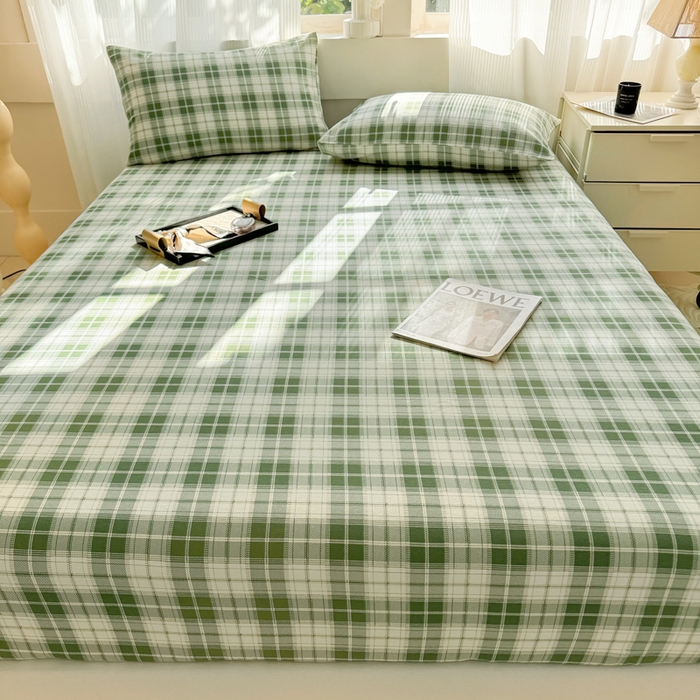 91家纺网 家纺一手货源 找家纺 丽美人家纺 2025新款全棉纯棉磨毛单床笠 床笠单件 旋律绿格