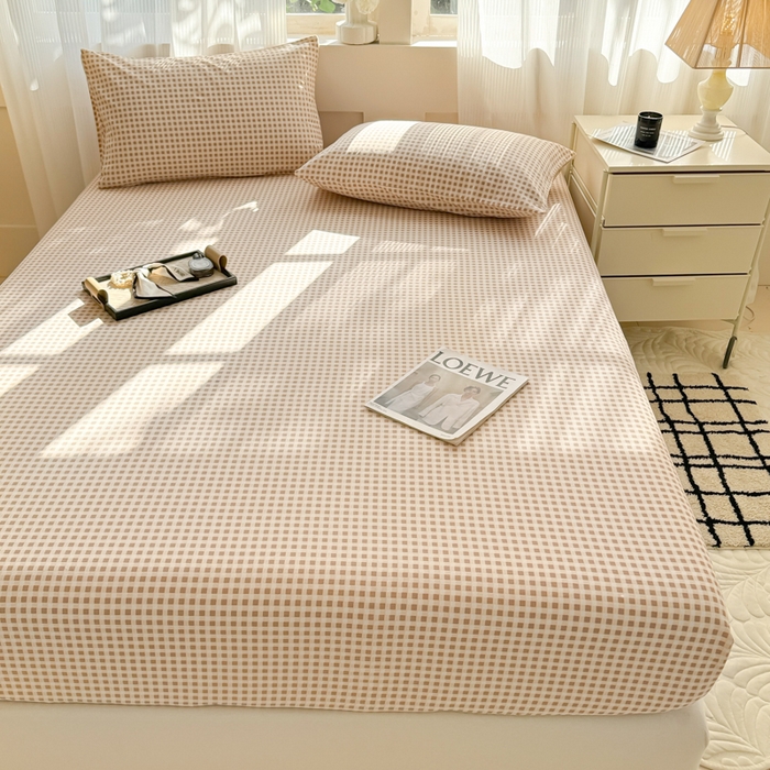 91家纺网 家纺一手货源 找家纺 丽美人家纺 2025新款全棉纯棉磨毛单床笠 床笠单件 迷你咖格