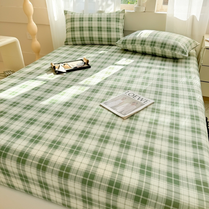 91家纺网 家纺一手货源 找家纺 丽美人家纺 2025新款全棉纯棉磨毛单床笠 床笠单件 旋律绿格