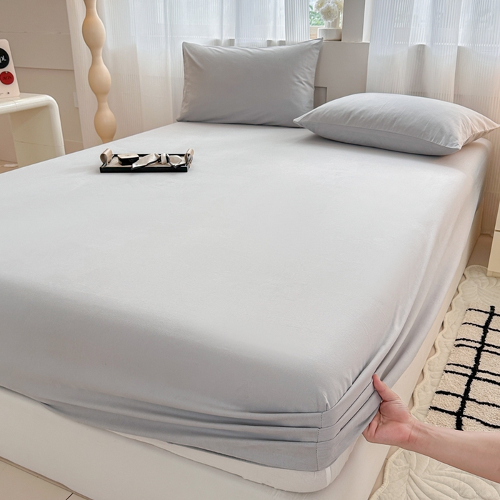 91家纺网 家纺一手货源 找家纺 丽美人家纺 2025新款全棉纯棉磨毛单床笠 床笠单件 水晶灰