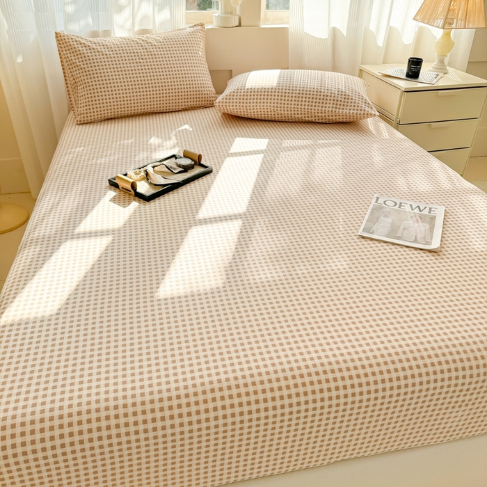 91家纺网 家纺一手货源 找家纺 丽美人家纺 2025新款全棉纯棉磨毛单床笠 床笠单件 迷你咖格