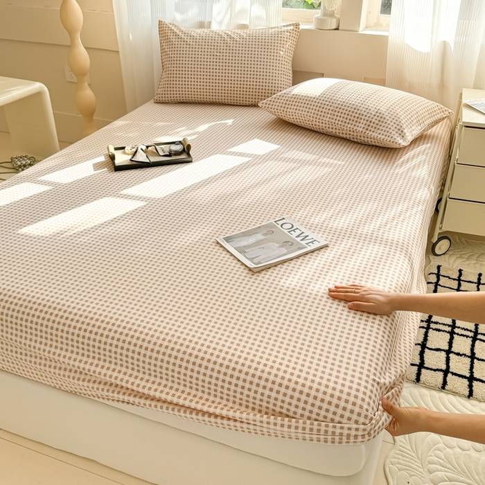 91家纺网 家纺一手货源 找家纺 丽美人家纺 2025新款全棉纯棉磨毛单床笠 床笠单件 迷你咖格