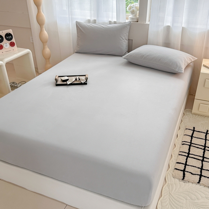 91家纺网 家纺一手货源 找家纺 丽美人家纺 2025新款全棉纯棉磨毛单床笠 床笠单件 水晶灰