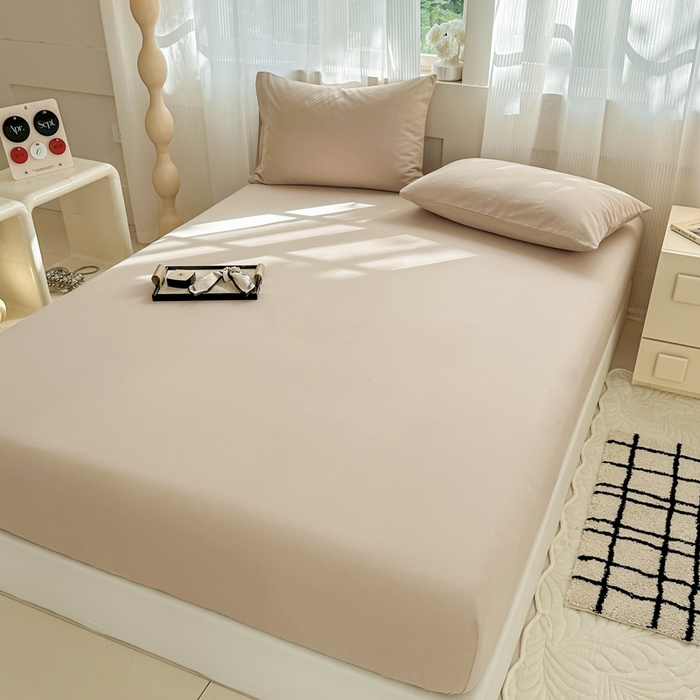 91家纺网 家纺一手货源 找家纺 丽美人家纺 2025新款全棉纯棉磨毛单床笠 床笠单件 亚麻咖