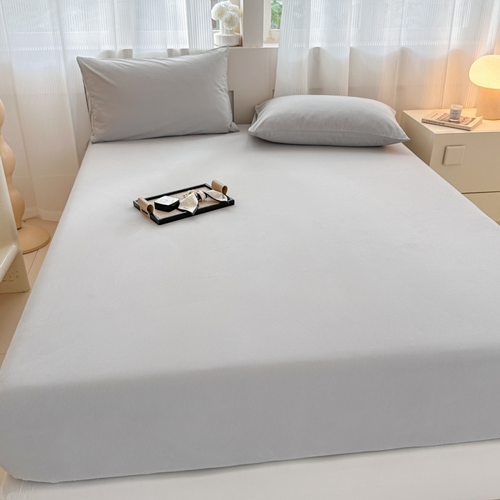 91家纺网 家纺一手货源 找家纺 丽美人家纺 2025新款全棉纯棉磨毛单床笠 床笠单件 水晶灰