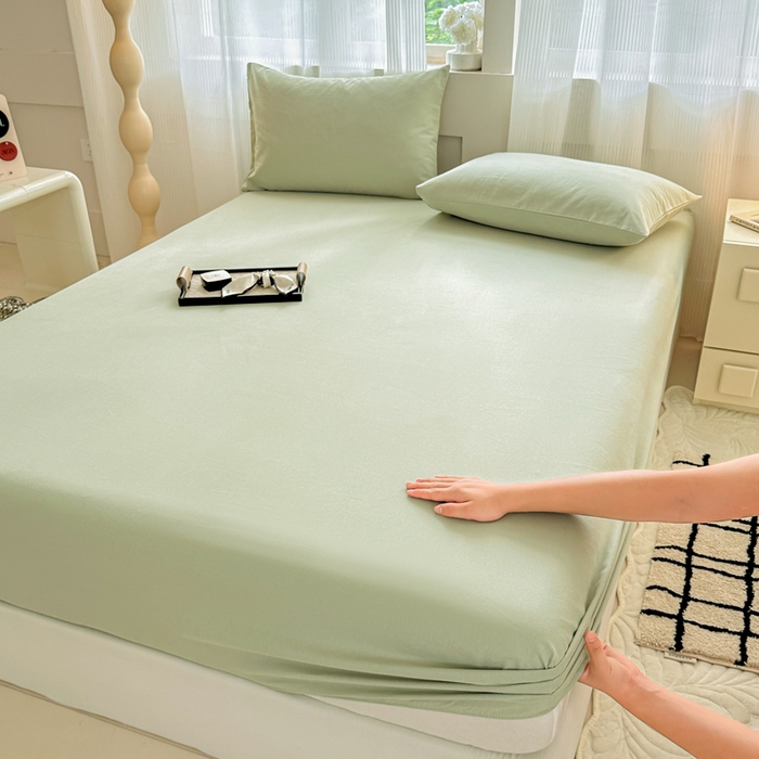 91家纺网 家纺一手货源 找家纺 丽美人家纺 2025新款全棉纯棉磨毛单床笠 床笠单件 茶香绿