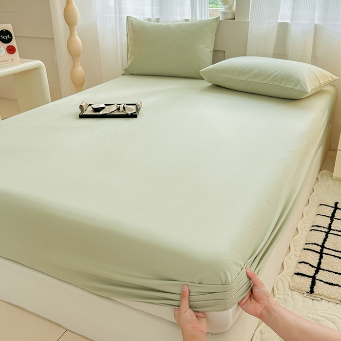 91家纺网 家纺一手货源 找家纺 丽美人家纺 2025新款全棉纯棉磨毛单床笠 床笠单件 茶香绿